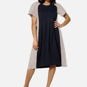 LOGO by Lori Goldstein Women's Dress with Schiffli Embroidery Black